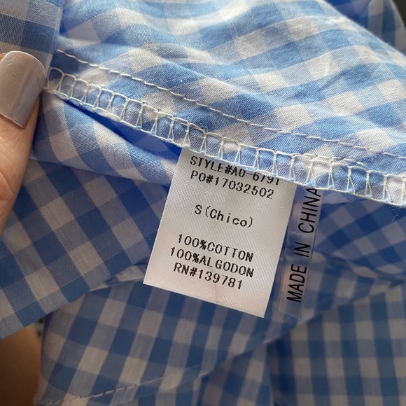 Alpha Omega blue plaid top with detached sleeves - Picture 5 of 5